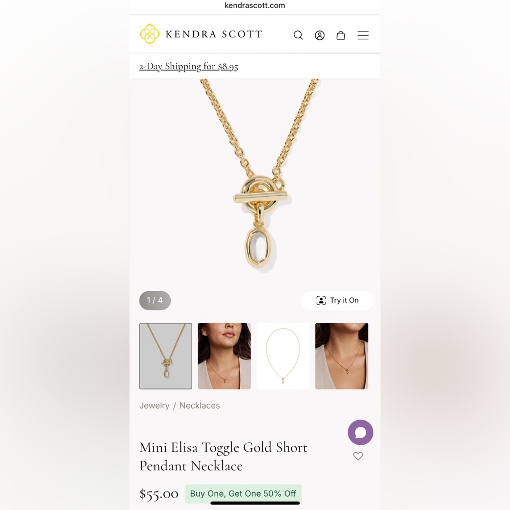 Kendra Scott Mini Elisa Toggle Gold Short Pendant Necklace